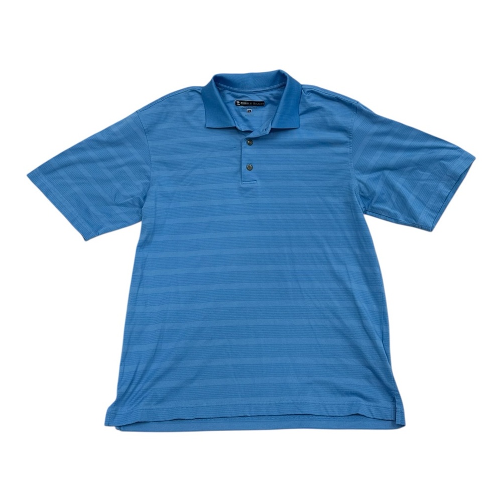 Pebble Beach Performance Blue Stripe Polo - Mens Size Medium